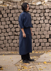 A Model Wearing Blue Cotton Linen Blue Cotton Linen Ri Mountain Half Chuba Skirt, curated by Only Ethikal