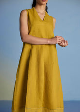 Ita Pleated Linen Dress - Ochre