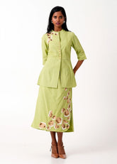 A Model Wearing Green Handloom Cotton Sierra Skirt Set , curated by Only Ethikal