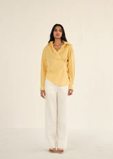 A Model Wearing Yellow Linen 100% Yellow Linen Shirt & Pant Co-Ord Set, curated by Only Ethikal