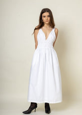 A Model Wearing White Organic Cotton August White Dress, curated by Only Ethikal