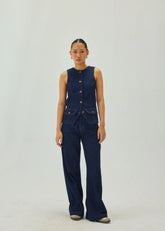 Denim Oval Neck Waistcoat