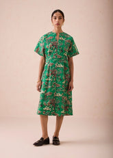 A Model Wearing Green Poplin Green Fields Organic Cotton Midi Dress, curated by Only Ethikal