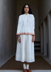 A Model Wearing White Handwoven Cotton Pele Handwoven Striped Top , curated by Only Ethikal