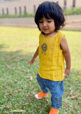 Unisex Organic Zoo Bag - Yellow Jhabla & Indigo Check Angarakha & Pants