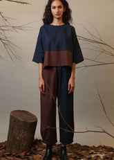 A Model Wearing Blue & Brown Pure Cotton Roots Color Block Ekin Top, curated by Only Ethikal