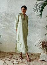 A Model Wearing Green Pure Cotton Meloni Dress, curated by Only Ethikal