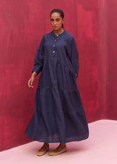 A Model Wearing Navy Linen Shiri Linen Dress- Navy, curated by Only Ethikal