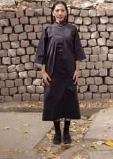 A Model Wearing Grey Cotton Linen Grey Cotton Linen Ri Mountain Half Chuba Skirt, curated by Only Ethikal