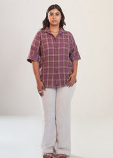 A Model Wearing Purple Handwoven Cotton Purple Garden Shirt, curated by Only Ethikal