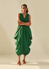 A Model Wearing Green Cotton Mul Gathers Of Time, curated by Only Ethikal