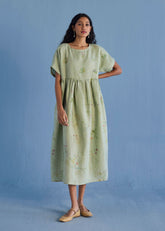 Rasa Floral Printed Sheer Linen Dress - Mint
