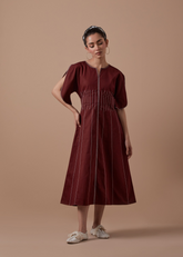 A Model Wearing Maroon Organic Cotton Maroon Sole Dress, curated by Only Ethikal