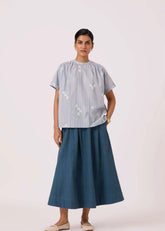 A Model Wearing Multicolor Handwoven Cotton Garcia Blue Ikat Top, curated by Only Ethikal