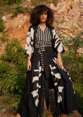 A Model Wearing Black Pure Cotton Wishful Urge Overlay curated by Only Ethikal