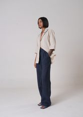 A Model Wearing Blue Linen Linen Straight Pants | Navy Blue, curated by Only Ethikal