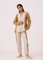 A Model Wearing Multicolor Linen Dimtri Linen Panelled Set, curated by Only Ethikal