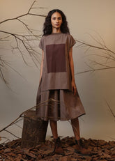 A Model Wearing Beige, Blue, Brown, Green Pure Cotton Roots CB Stara Dress, curated by Only Ethikal