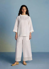 Ishi Boat-Neck Linen Co-Ord Set-White