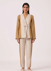 A Model Wearing Multicolor Linen Tamara Linen Panelled Pants, curated by Only Ethikal