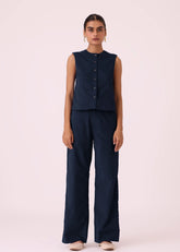 A Model Wearing Blue Pure Cotton Hatchi Blue Corduroy Pants, curated by Only Ethikal