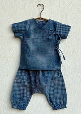 Unisex Organic Indigo Check Angarakha & Matching Pants