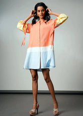 A Model Wearing Multicolor Handloom Cotton Oana Handloom Cotton Dress, curated by Only Ethikal