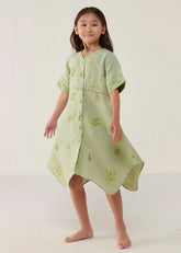 A Model Wearing Mint Linen Kids Inoya Linen Dress- Mint, curated by Only Ethikal