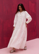 A Model Wearing Ivory Linen Shiri Linen Dress- Ivory, curated by Only Ethikal
