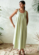A Model Wearing Green Pure Cotton Zesty Lime Dress, curated by Only Ethikal