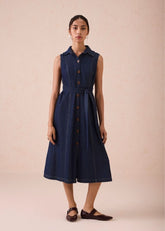 A Model Wearing Blue Denim The Sunrise Denim Midi Dress, curated by Only Ethikal