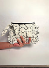 Sustainable Quilted Cotton Travel Pouch- Black & White Flat Frill Organizer