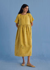 Rasa Floral Printed Sheer Linen Dress - Ochre