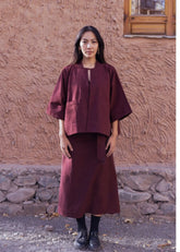 A Model Wearing Red Cotton Red Cotton Metok Top, curated by Only Ethikal