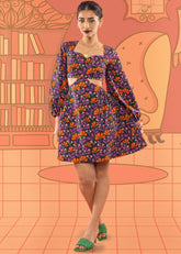 A Model Wearing Green Cotton Zaba Mini Dress, curated by Only Ethikal