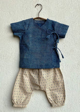 Unisex Organic Indigo Check Angarakha & Indigo Raidana Pants