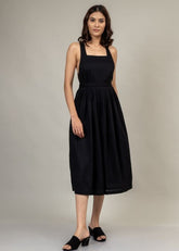 A Model Wearing Black Upcycled Cotton Julia Black Dress, curated by Only Ethikal