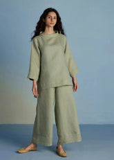 Ishi Boat-Neck Linen Co-Ord Set-Mint