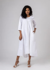 A Model Wearing White Upcycled Cotton Jill White Dress, curated by Only Ethikal