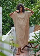 A Model Wearing Beige Pure Cotton Hazel Kaftan curated by Only Ethikal