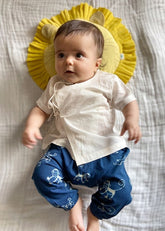 Unisex Organic White Angrakha Top & Zoo Print Indigo Pants