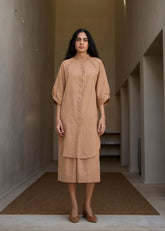 A Model Wearing Brown Handwoven Cotton Brabourne Handwoven Brown Co-Ord Set , curated by Only Ethikal