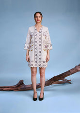 A Model Wearing Multicolor Pure Cotton Dragonfly'S Trail Dress, curated by Only Ethikal