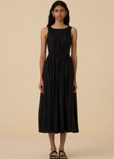 A Model Wearing Black Cotton silk Hafa Black Sleeveless Dress , curated by Only Ethikal
