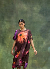 A Model Wearing Brown Upcycled Fabric Blair Printed Kaftan, curated by Only Ethikal