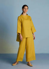 Ishi Boat-Neck Linen Co-Ord Set-Ochre