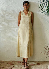 A Model Wearing Yellow Pure Cotton Cheerful Yellow Dress, curated by Only Ethikal