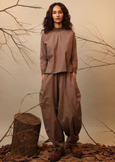 A Model Wearing Beige, Green, Brown, Blue Pure Cotton Roots Rib Raglan Top, curated by Only Ethikal