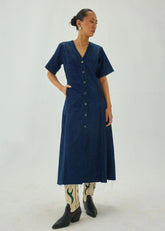 A-Line Denim Midi Dress