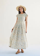 A Model Wearing Off White Handwoven Cotton Pearly Ocean Cotton Off-White Maxi Dress, curated by Only Ethikal